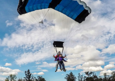 Tandem parachute landing on target at SkyDance SkyDiving Davis California